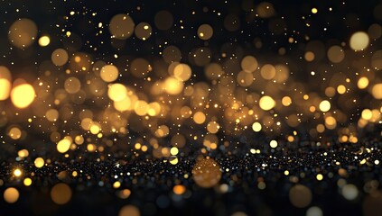 Golden glitter bokeh on dark background