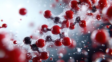 An intricate depiction of red molecular chains intertwined, representing the complexity of molecular biology and its significance in our understanding of life.