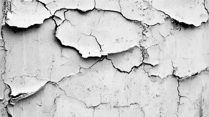 Cracked white wall texture showing wear and age with deep fissures in the surface during daylight