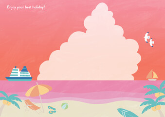 夏の海の夕方B 横背景　A4サイズ