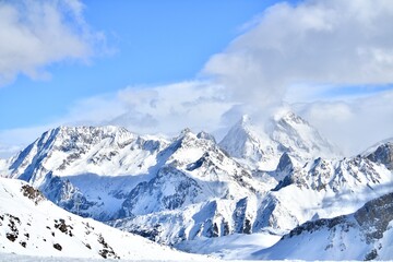 Fototapeta premium Snowcapped mountains by winter