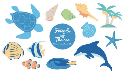 かわいい海の生き物のベクターイラストセット
