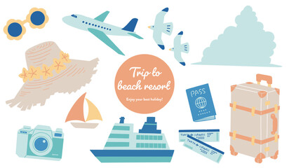 夏の旅行のイラストセット　ベクターイラスト