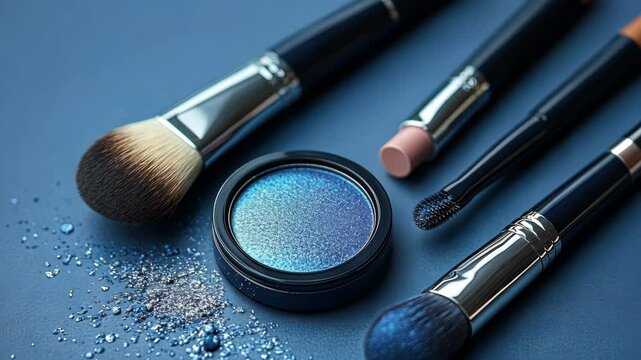 Blue Eyeshadow Palette with Makeup Brushes