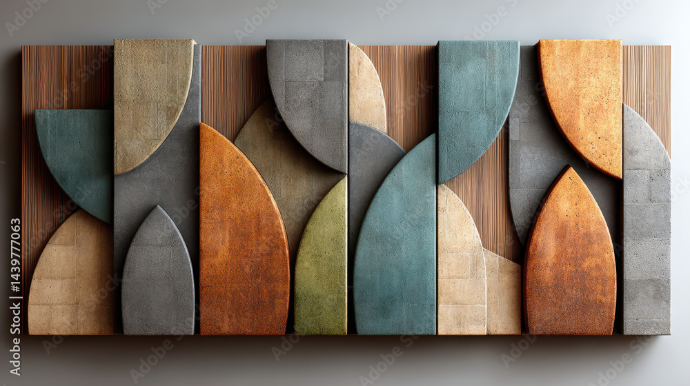 Poster futuristic wall panel combines organic forms and angular shapes in a dynamic mosaic of textures and 