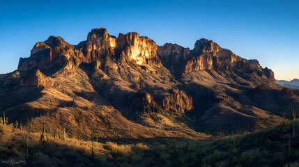 Fototapeta premium Majestic Desert Mountain at Sunset: Arizona's Scenic Landscape