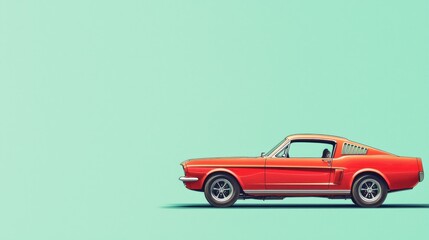 Classic muscle car parked against a mint green background showcasing its vintage style and sleek design