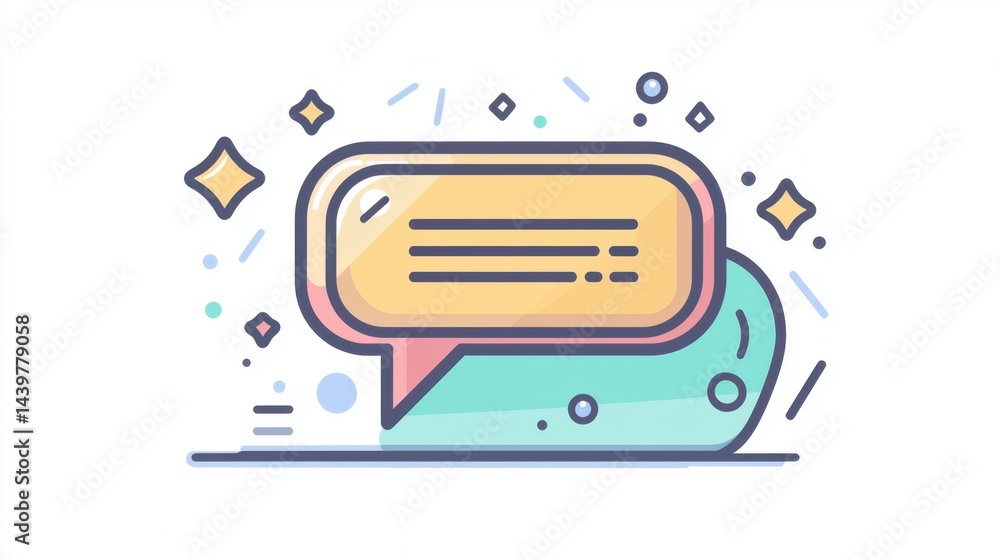 Poster colorful speech bubble design with playful elements conveying modern communication style