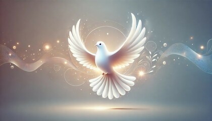 Radiant White Dove in Flight with Spiritual Glow - Generative AI