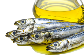 Culinary Delight: Sardines and Olive Oil Isolated On White Background
