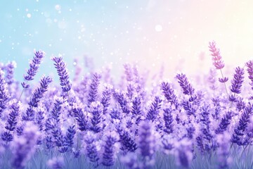 Naklejka premium A vibrant field of lavender blossoms under a soft sky.