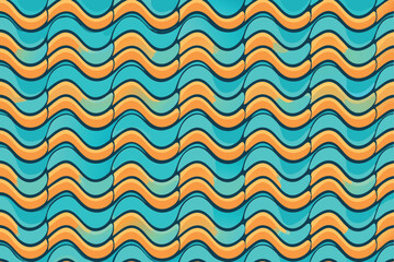 Colorful wavy lines seamless pattern in bright shades of turquoise, orange, and yellow creating a vibrant and modern design