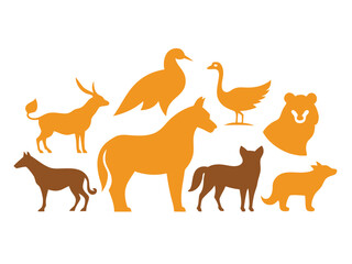 Animal Silhouette Collection: A diverse assortment of wildlife silhouettes, presented in warm hues, creating a visual tapestry of the animal kingdom. 