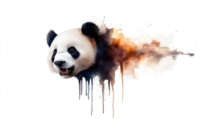 Watercolor painting of a panda with expressive, peaceful eyes on an absolutely white background.