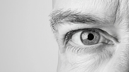 Fototapeta premium Close-up of a Human Eye in Black and White eye close-up macro human eye iris pupil eyelashes eyebrow