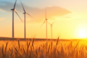 Wind turbines over wheat field