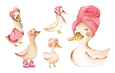 Goose coquette watercolor silly goose pink mama cute pastel elegant soft whimsical