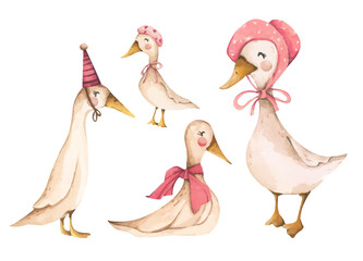 Goose coquette watercolor silly goose pink mama cute pastel elegant soft whimsical