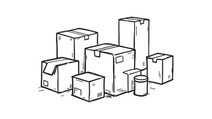Obraz premium Box package delivery line art with detailed packaging design concept