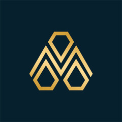 Elegant Golden Geometric Logo with Abstract M Shape and Diamond Elements