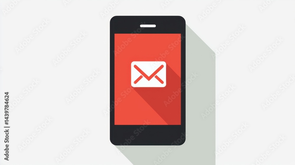 Poster smartphone displaying an email icon on a vibrant red background ready for communication