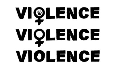 Written violence in grunge style with feminism symbol, stop violence sign. vector illustration.