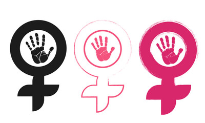 Fototapeta premium Set of feminism symbols in grunge style. vector illustration.
