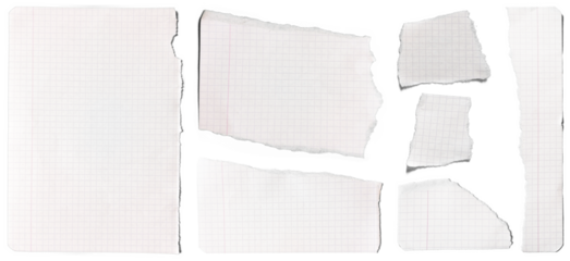 Set of torn paper of Graph notebook  on transparent backgorund	