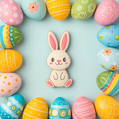 Adorable Easter Bunny Cookie with Decorated Eggs