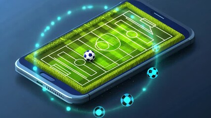Mobile phone with virtual soccer field - Powered by Adobe