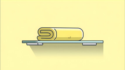 Illustration of a folded towel on a shelf, with a soft yellow background, minimalist style.

