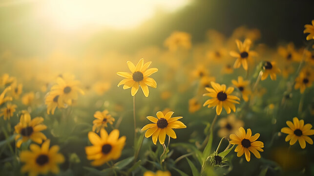 Stunning Field of Yellow Flowers at Sunset: Black Eyed Susan Meadow