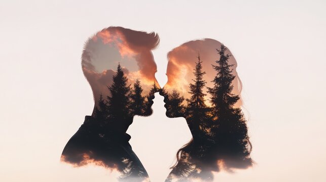 Couple forest silhouettes