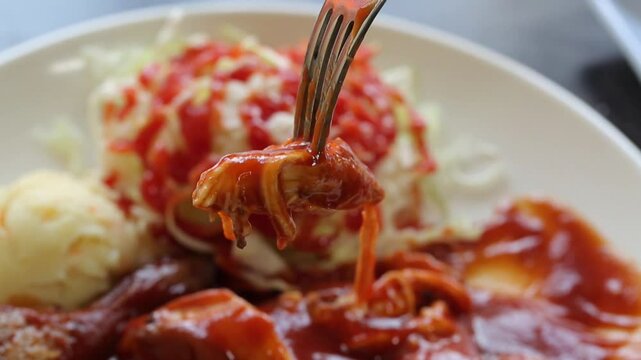 Barbecue chicken with mashed potatoes