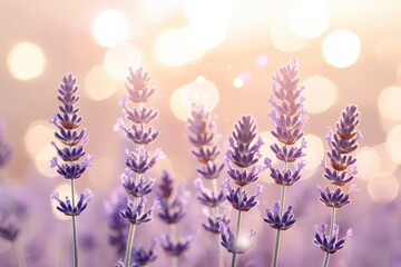 Obraz premium Lavender blossoms bathed in soft golden light.