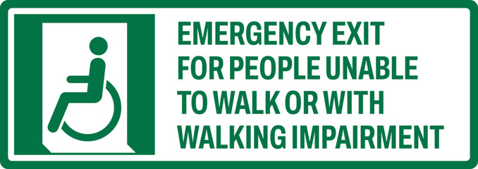 emergency and first aid safety signs v2 uppercase text_emergency exit for people unable to walk or with walking impairment (left)_landscape size 1/2 a4,a3,a2,a1	 
