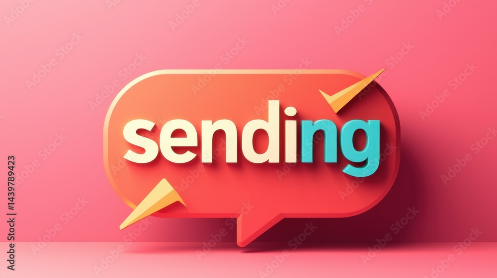 Poster creative digital design of a speech bubble with the word sending on a vibrant pink background