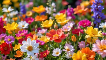Fototapeta premium vibrant colorful spring flowers bursting with freshness and lively hues, evoking the renewal, beauty