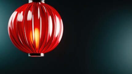 Obraz premium A beautifully crafted red lantern hangs elegantly in a darkened space, providing a warm glow that creates a serene atmosphere and invites viewers to reflect on tradition.