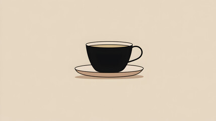 Illustration of a coffee cup on a saucer, with a beige background, minimalist style.

