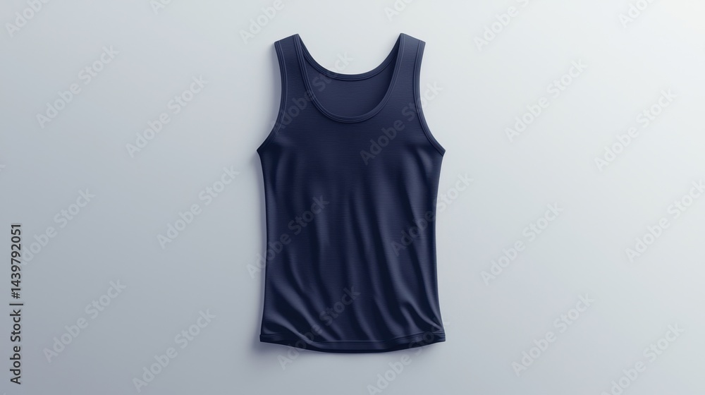 Poster navy tank top displayed on a neutral background showcasing its smooth texture and design for casual 