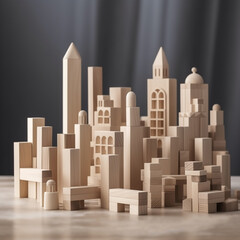 Skyline orientale en cubes de bois