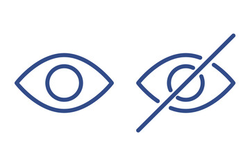 Simple system icons view and hide vector isolated. Collection of line symbols for computer and smartphone. Crossed eye for private view, invisible, hidden. Eye as a metaphor of watch and preview.