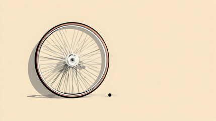 Illustration of a bicycle wheel, with a simple beige background, minimalist style.

