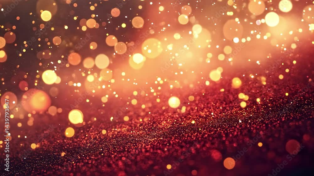 Poster golden bokeh lights shimmering on a red background