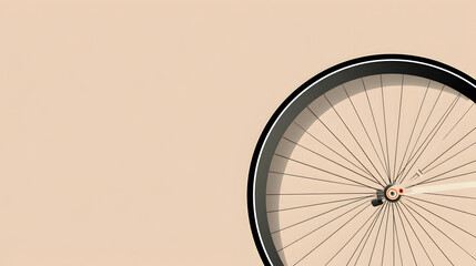 Illustration of a bicycle wheel, with a simple beige background, minimalist style.

