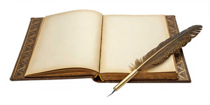 Antique Book with Quill Pen A Vintage Writing Scene