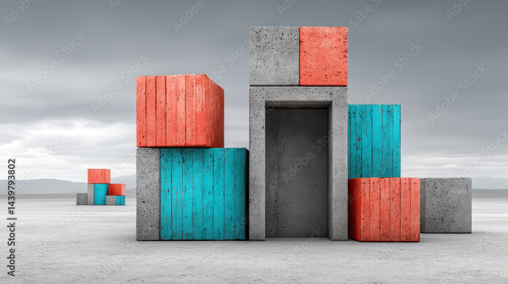 Poster Abstract architectural structures with geometric modules in vibrant colors create endless possibilities for reconfiguration
