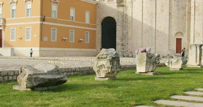 Roman ruins in front of The Church of St. Donatus in Zadar, Croatia