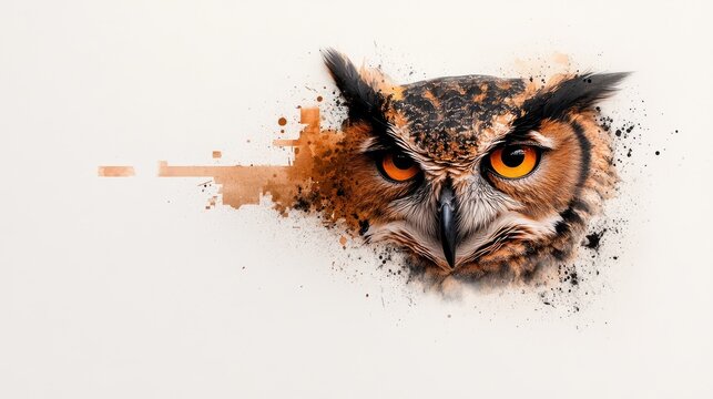 Watercolor painting of an owl watching the world with ancient wisdom on an absolutely white background.
